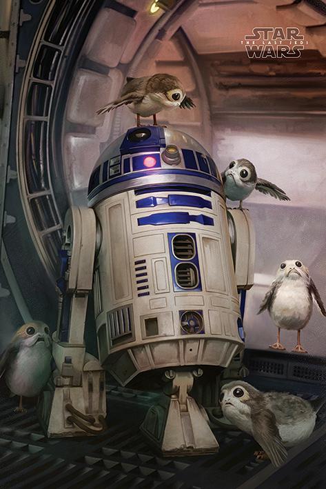 Постер плакат Звёздные Войны Последние Джедаи R2-D2 и Порги/Star Wars The Last Jedi R2-D2 & Porgs 61x91,5 см