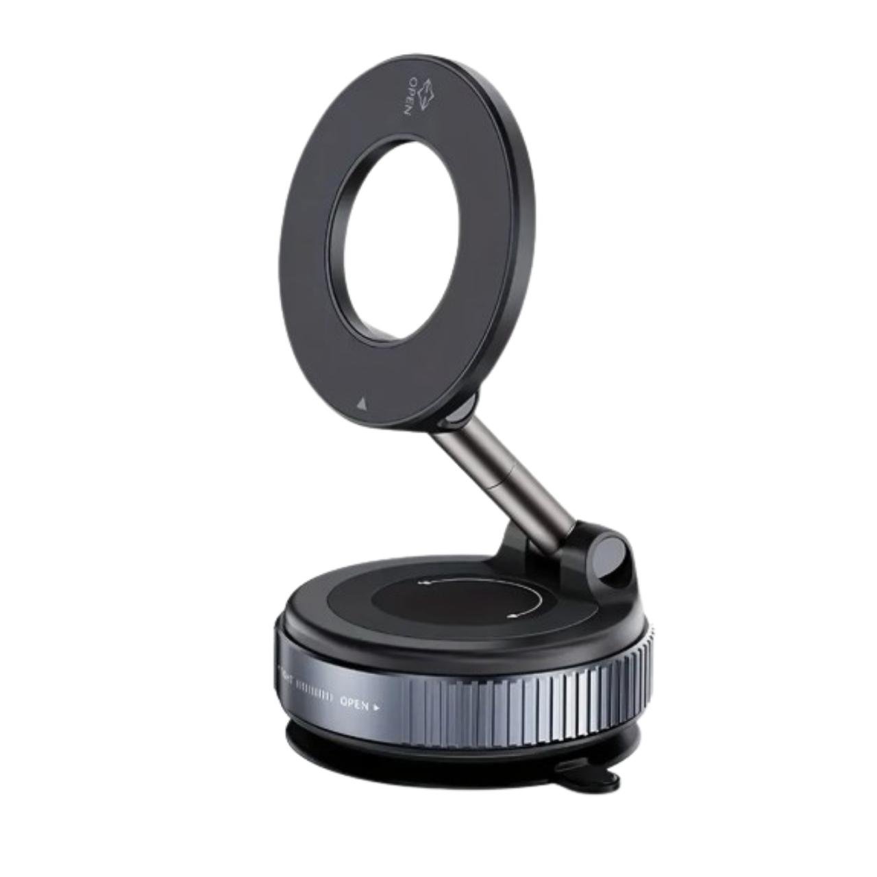 Тримач для телефонів в машину з вакуумною присоскою магнітним кільцем та поворотом 360° Чорний