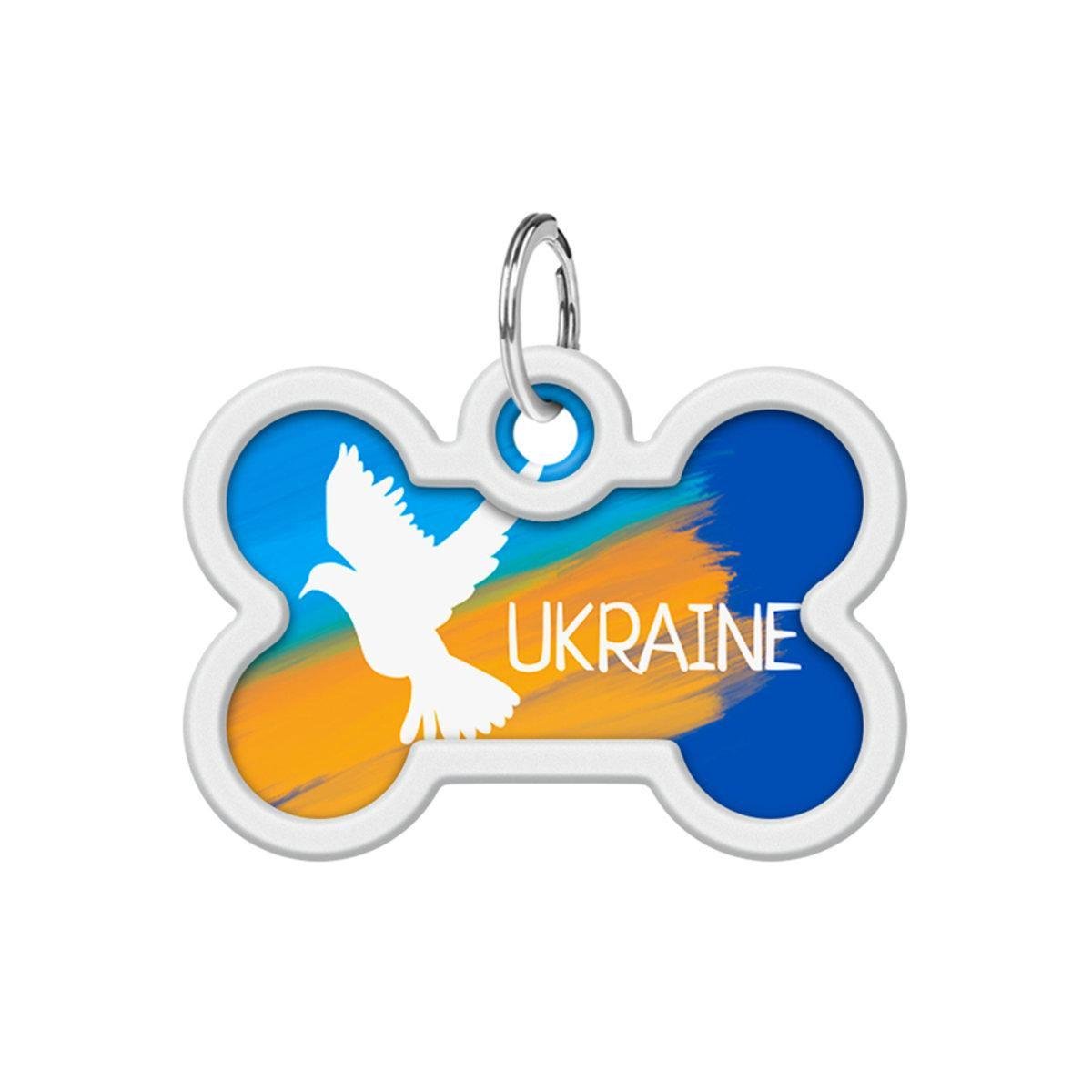 Адресник металлический для собак и кошек Waudog Smart ID Флаг с QR паспортом кость 40х28 мм (0640-0229 Col)