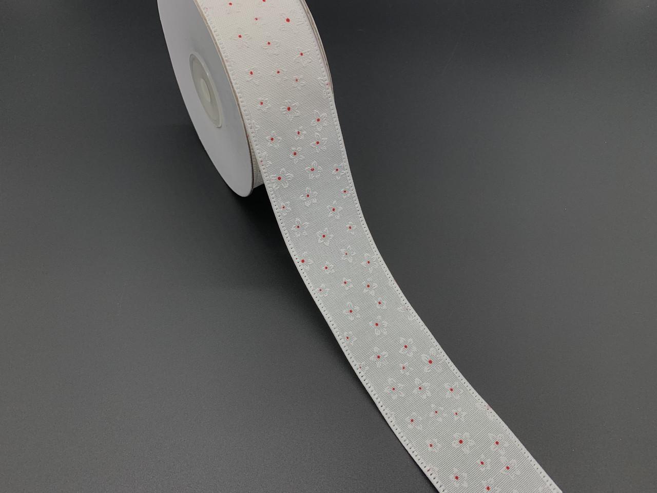 Лента декоративная цветок с красной точкой 4 см 20 м Белый (858576010)