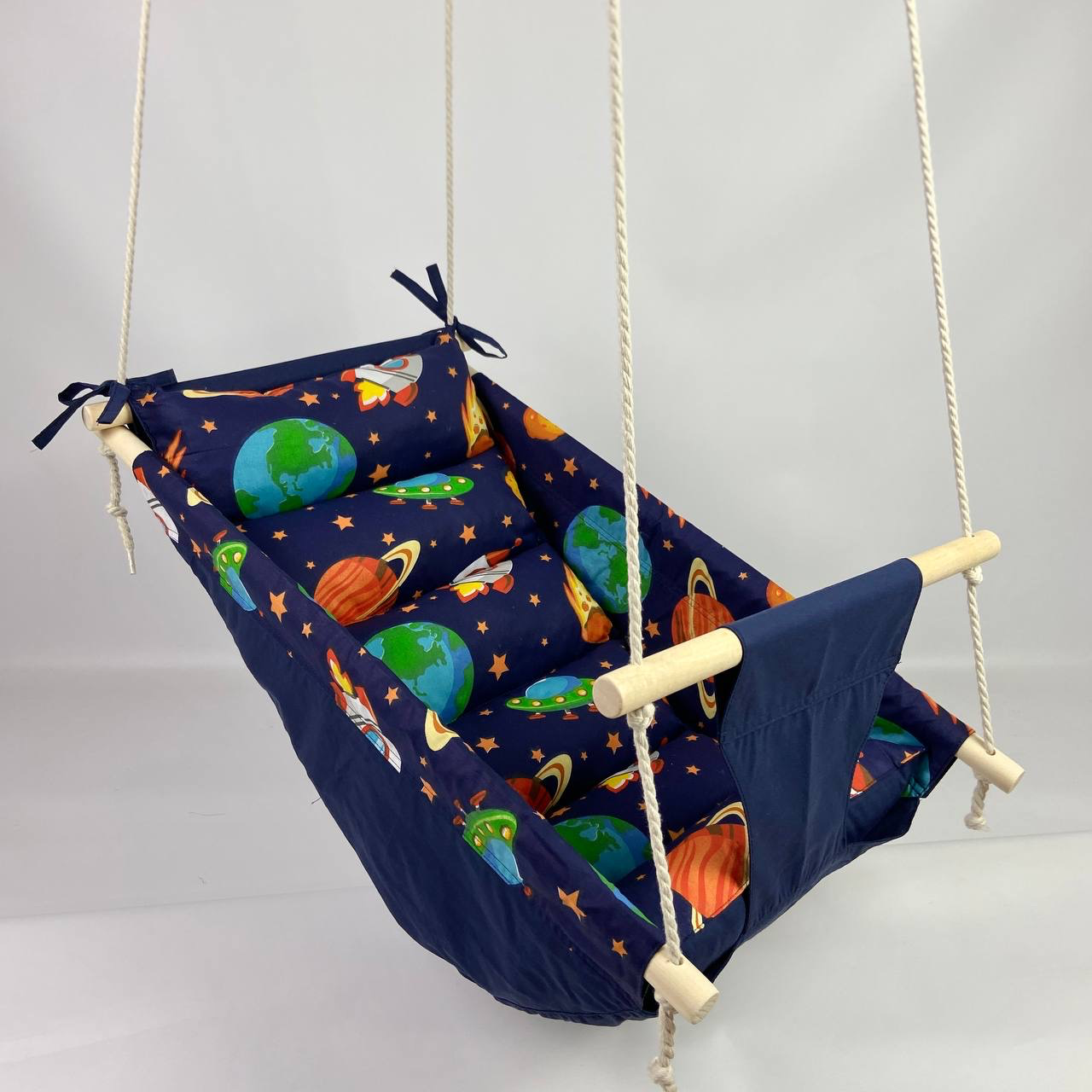Детские качели подвесные хлопковые Колыханка 2.0 с космосом Синий (gs-8803)