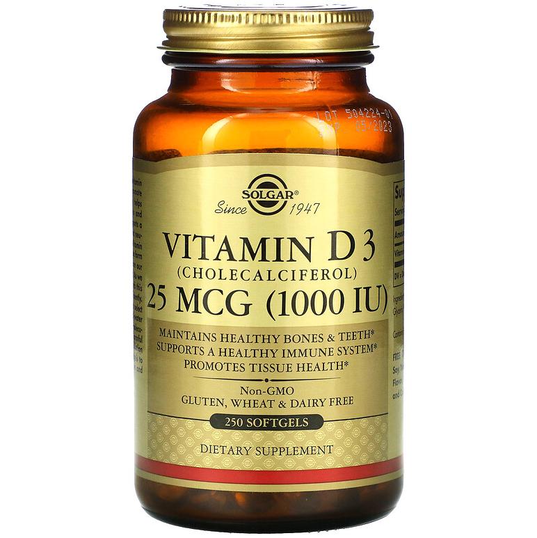 Витамин Solgar Vitamin D3 Cholecalciferol холекальциферол 25 мкг/1000 МЕ 250 гелевых капсул (1063216619)