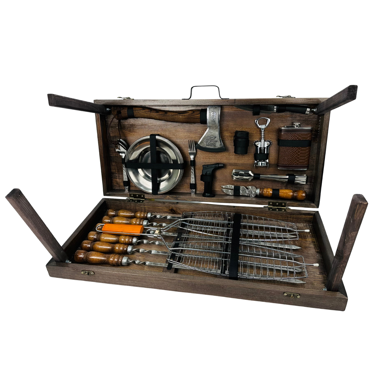 Набор шампуров Титан из нержавеющей стали в кейсе из дерева