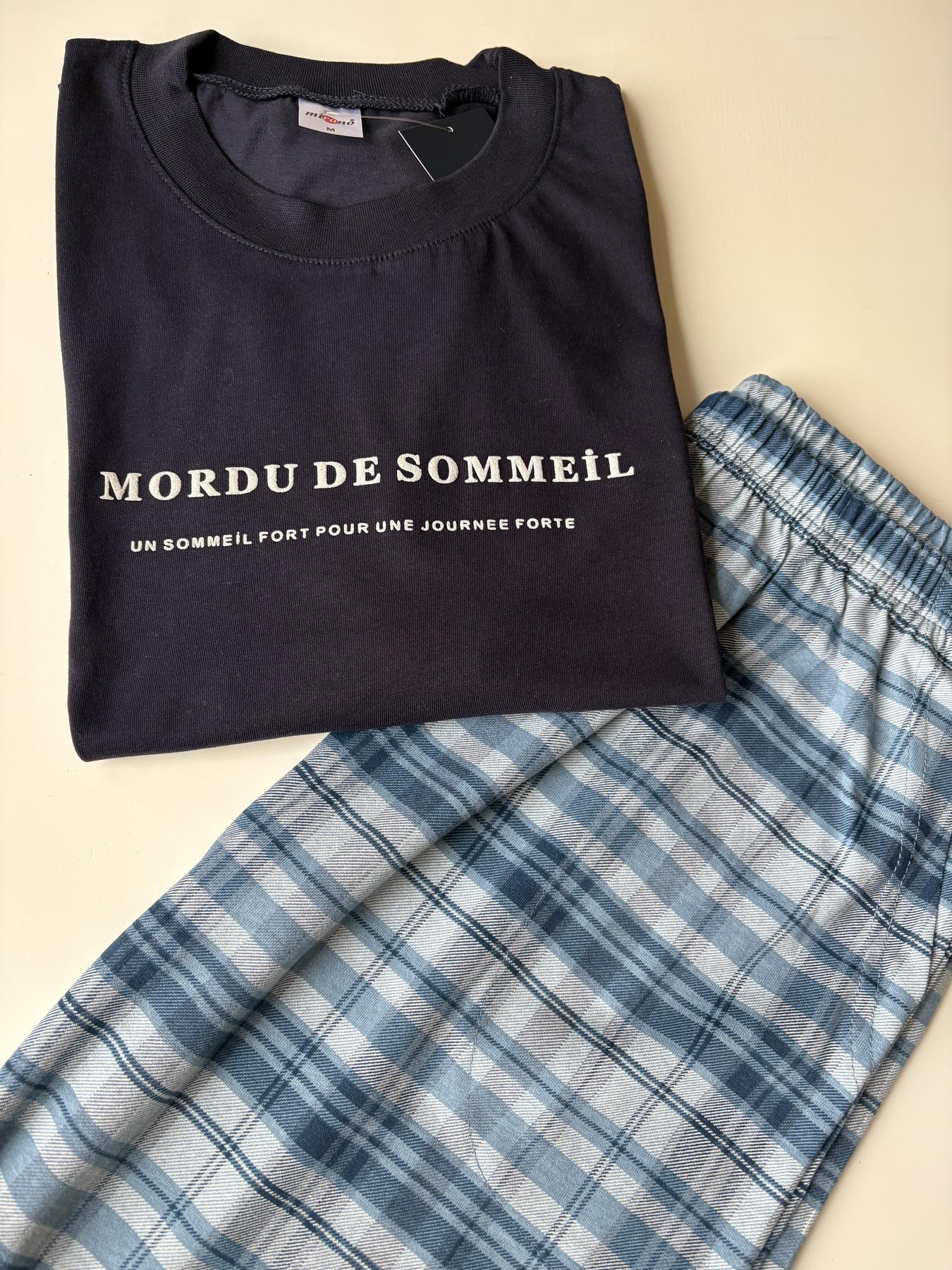 Пижама мужская хлопковая SOMMEIL футболка и брюки в клетку L Синий (8102-1) - фото 2 Пижама мужская хлопковая SOMMEIL футболка и брюки в клетку L Синий (8102-1) - фото 2