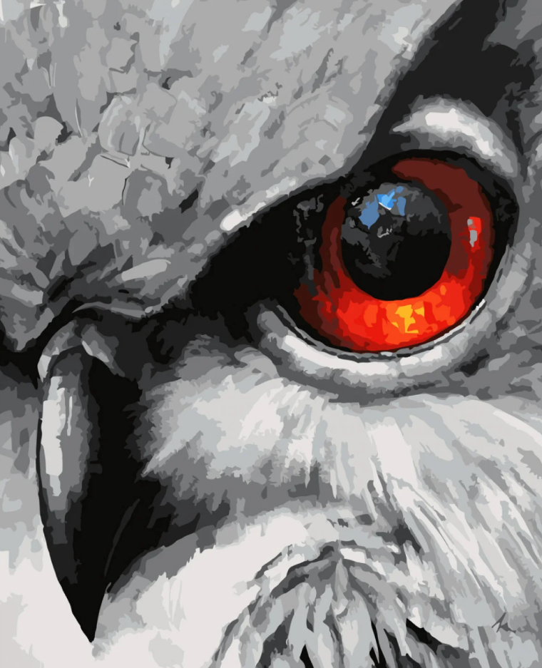 Картина по номерам Strateg Премиум Глаз совы с лаком и уровнем 40x50 см (SY6658)