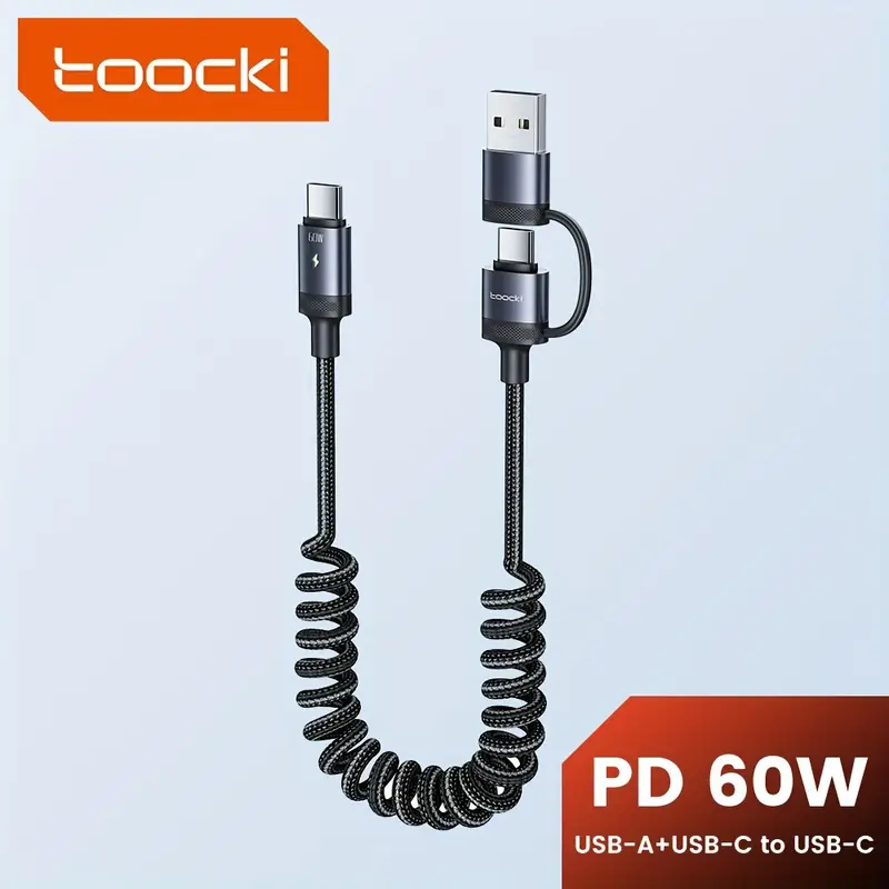 Кабель Toocki PD60w/3A USB-C-Type-C/USB-A 1,5 м Серый (TQ-X73A4CCA1.5GREY60) - фото 2