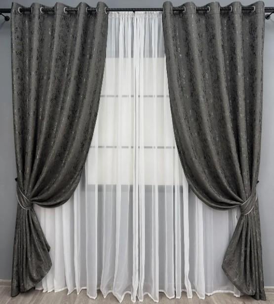 Шторы на люверсах Pavliani лен/мрамор 1,5х2,5 м 2 шт. Графитовый (1667ш 37-0170)