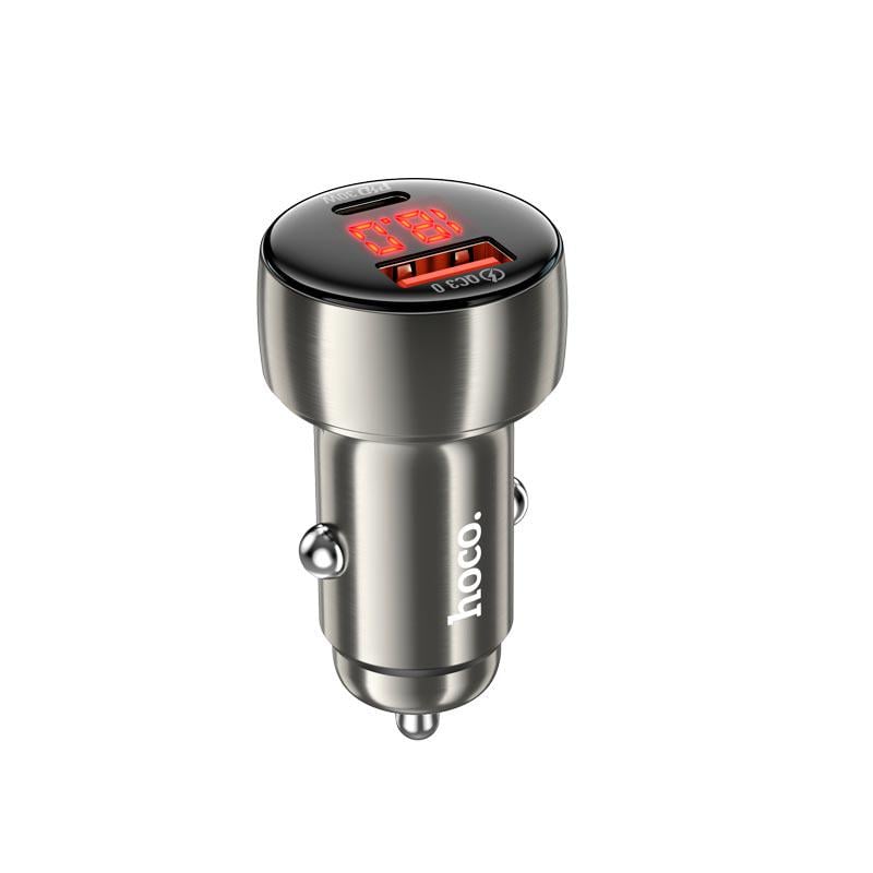 Адаптер автомобільний Hoco Leader dual-port with digital display Z50 1USB 1Type-C 48 W 3 A PD/QC Metal/Grey (574115)