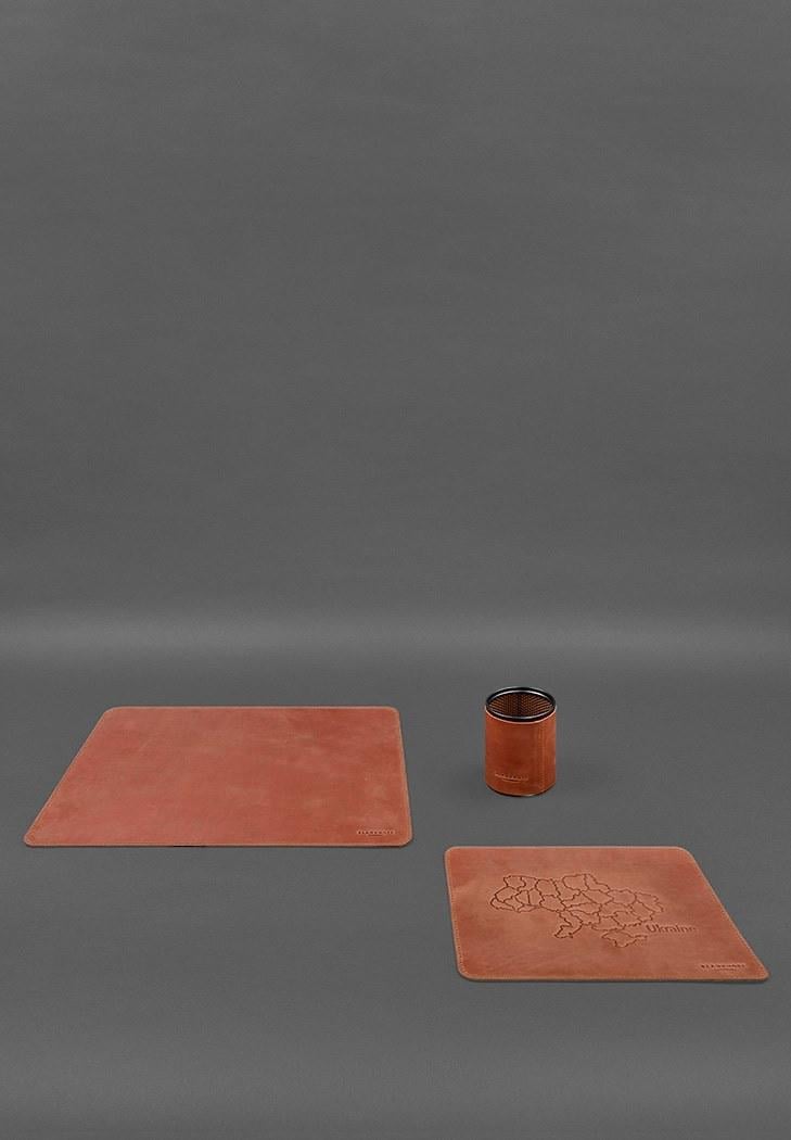 Набор настольный из натуральной кожи 5.0 с картой Украины Crazy Horse Светло-коричневый (A-028178) - фото 2