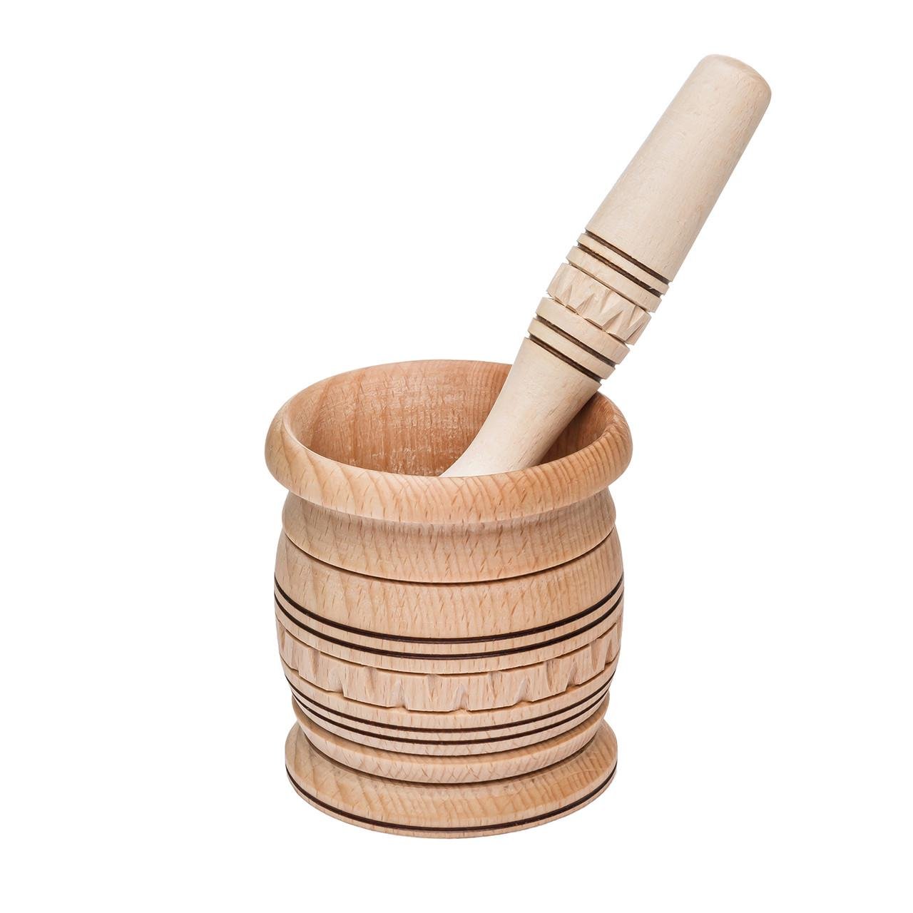 Ступка с пестиком деревянная с резьбой 8,5х9,5 см (1759620173) - фото 1 Ступка с пестиком деревянная с резьбой 8,5х9,5 см (1759620173) - фото 1