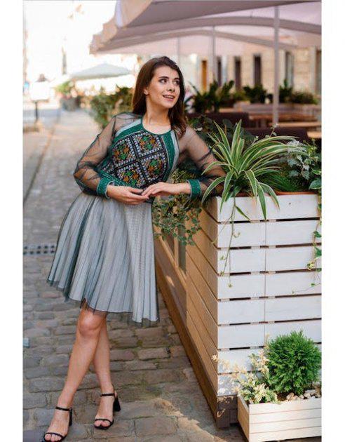 Платье-вышиванка Скиба СК6821 с рукавом р. 34 Зеленый