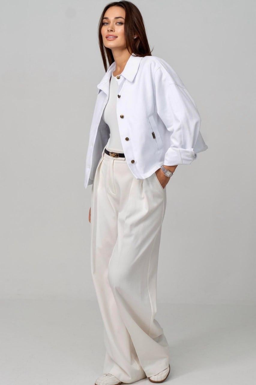 Кроп-жакет женский джинсовый oversize L Белый (33297874)