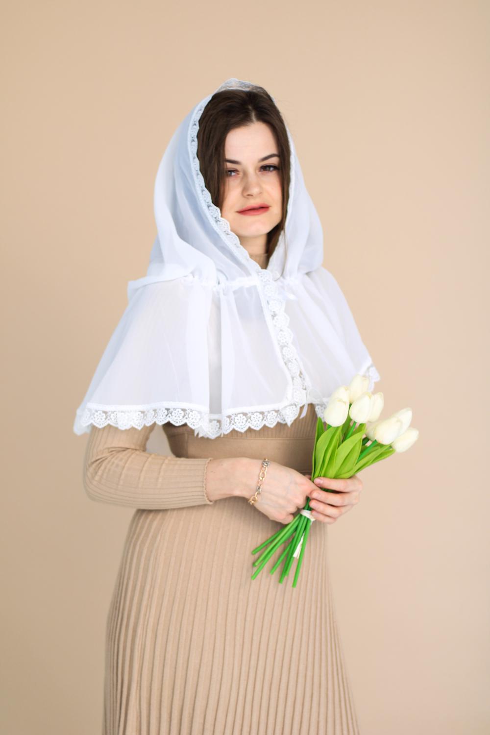 Палантин для храму на голову 80x120 с Ніжно-молочний (п010) - фото 9 Палантин для храму на голову 80x120 с Ніжно-молочний (п010) - фото 9