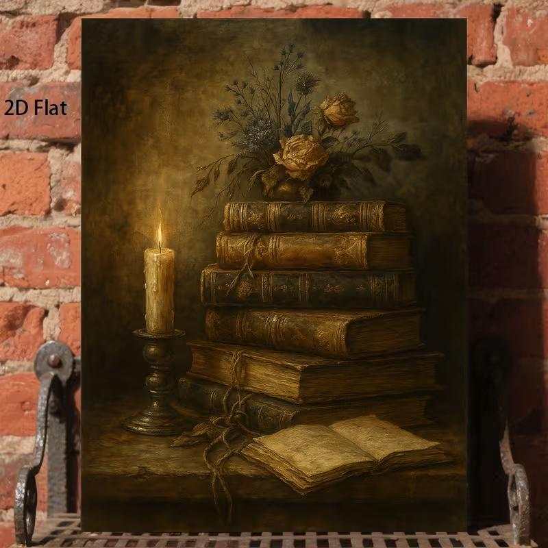 Постер Вінтажні книги та свічка на полотні 30×40 см (PT-BC-001077)