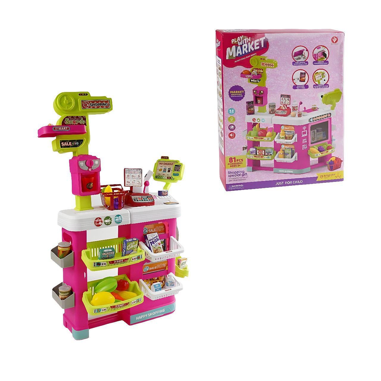 Детский игровой набор современный супермаркет с продуктами/звуковыми и световыми эффектами Розовый (158767)