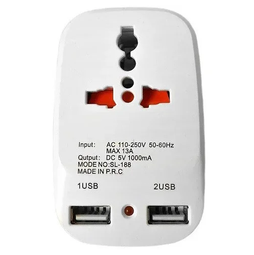 Мережевий розгалужувач трійник Travel Adaptor 823 c 2 USB 7043 13A White