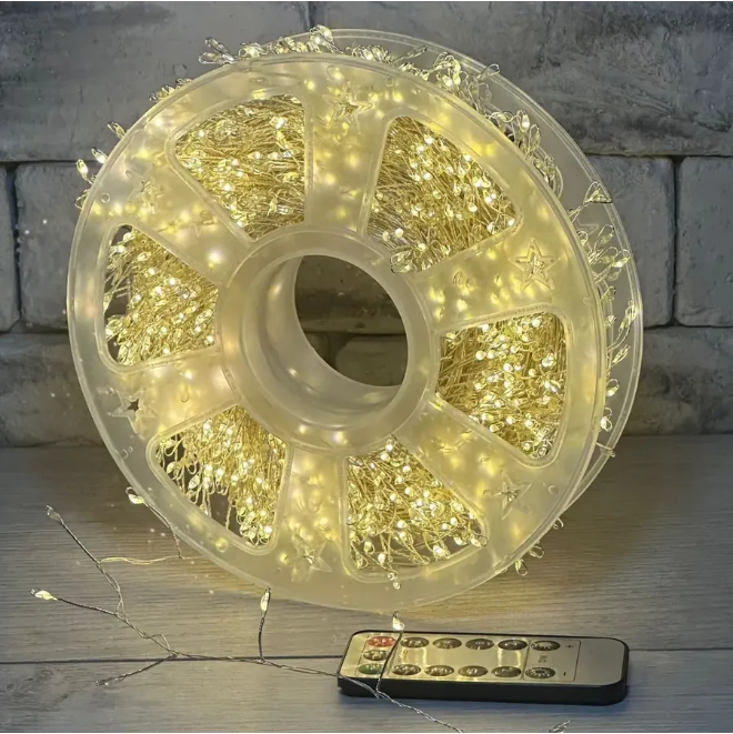 Гірлянда-мішура новорічна Хвойна лапа 20 м 600 led від мережі з пультом білий провід для ялинки Золото (Е500298)