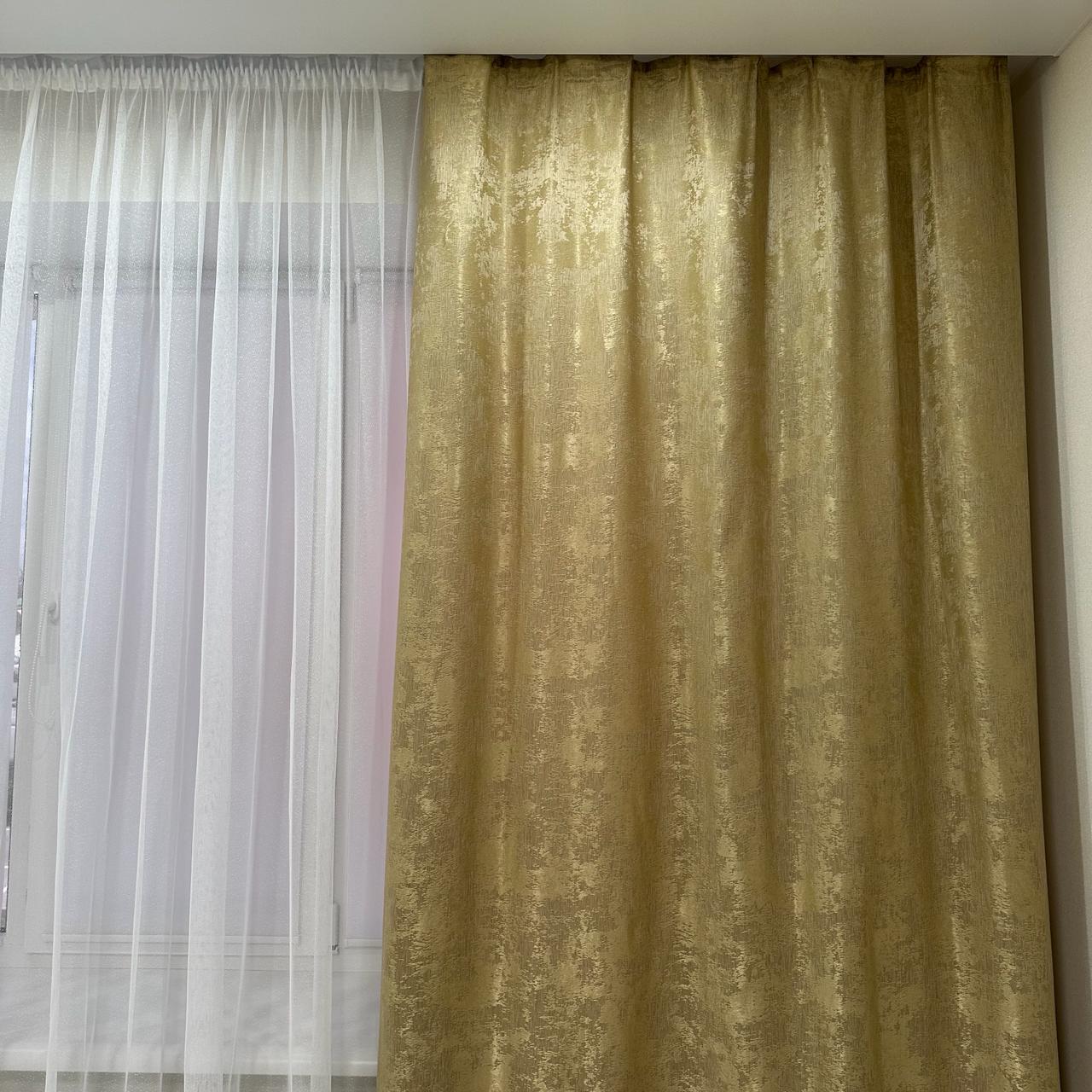 Шторы жаккардовые с мраморным узором среднее затемнение 1,5x2,7 м 2 шт. Золотой (К1039-12) - фото 5 Шторы жаккардовые с мраморным узором среднее затемнение 1,5x2,7 м 2 шт. Золотой (К1039-12) - фото 5
