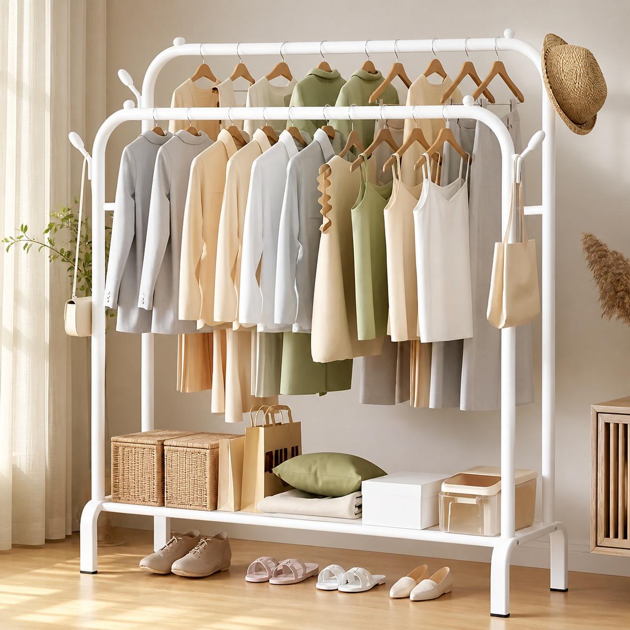 Стійка-вішалка подвійна для одягу та взуття Loft Rack TW-606 сталева підлогова з полицею/гачками White (376357) Стійка-вішалка подвійна для одягу та взуття Loft Rack TW-606 сталева підлогова з полицею/гачками White (376357)