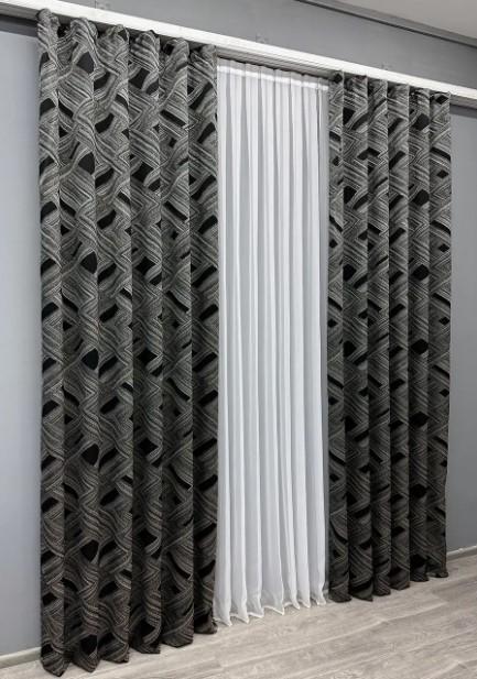 Штори Mystery жакард 1,5х2,9 м 2 шт. Сірий/Чорний (1629ш) - фото 3