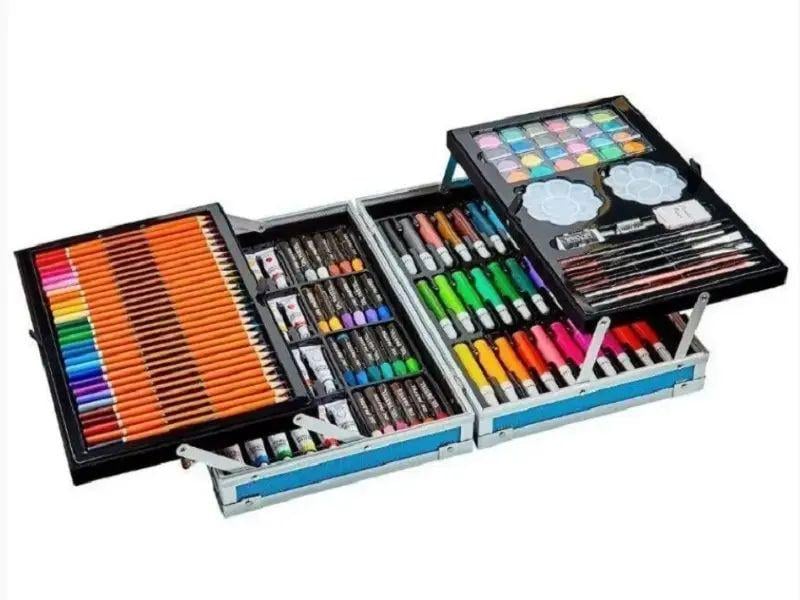 Набір для малювання фарби/фломастери та олівці в алюмінієвій валізці 145 пр. 34x29x9 см Рожевий (opt-15079) - фото 2