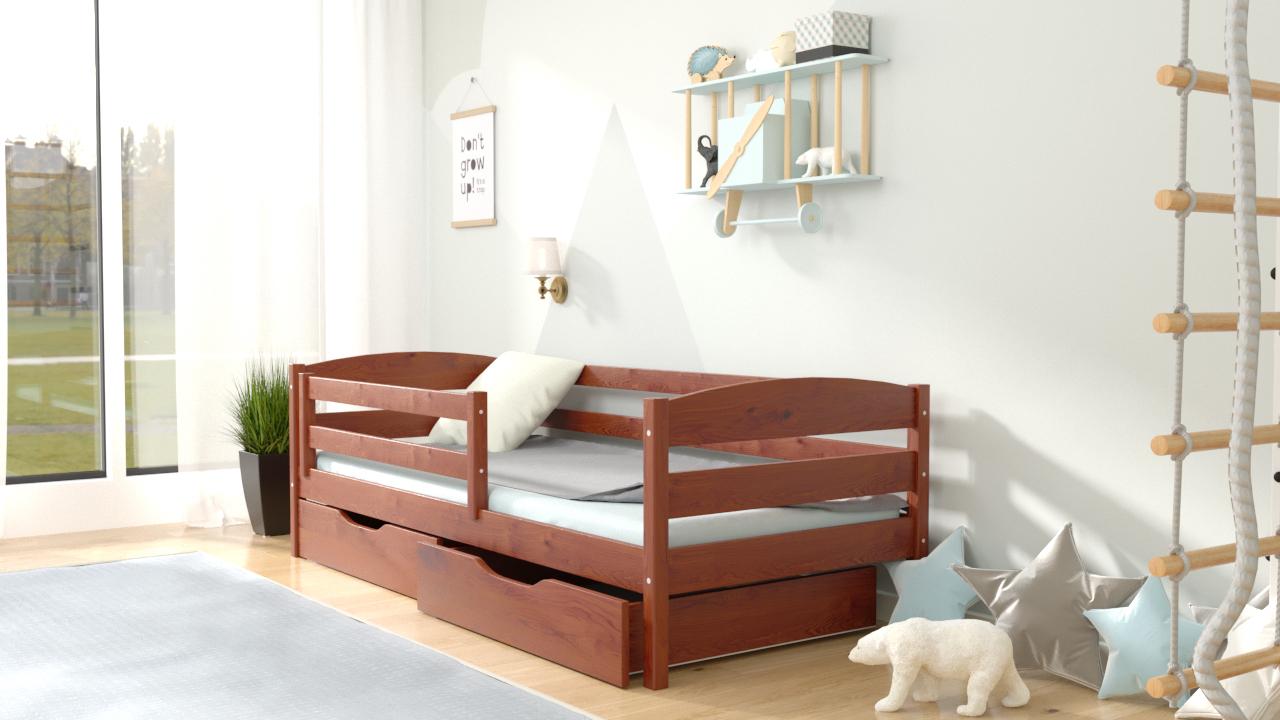 Ліжко в дитячу односпальне Luna mebli Хьюго з бортиком/ящиками 80x200 см Вільха (38814)