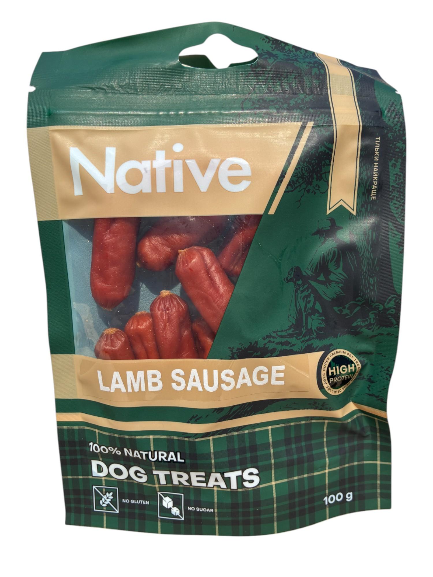 Ласощі для собак NATIVE Dog Treats Sticker Lamb Sausage Сосиски з ягня 100 г (31042032n)