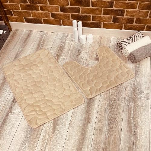 Набор ковриков в ванную и туалет Stone Premium Memory Foam 2в1 60х40/50х40 см Бежевый (NKS0005small) - фото 7 Набор ковриков в ванную и туалет Stone Premium Memory Foam 2в1 60х40/50х40 см Бежевый (NKS0005small) - фото 7