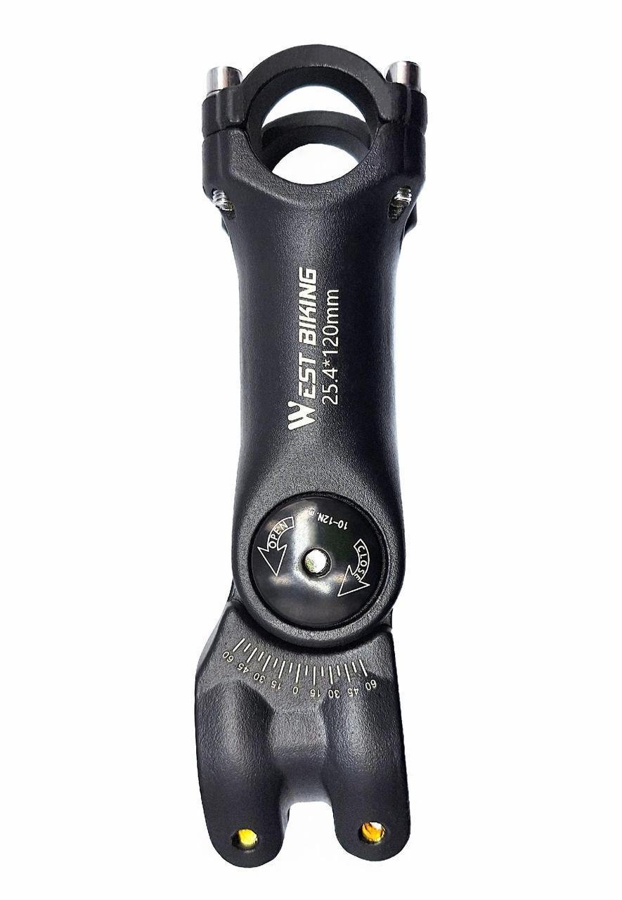Вынос руля велосипеда West biking 120 мм регулируемый безрезьбовой 1-1/8" руль d 25,4 мм Черный (G0001106)