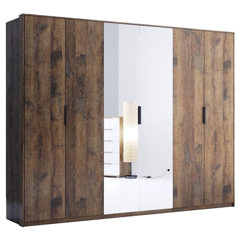 Шафа розпашна для дому MiroMark Квадро 6дв з дзеркалами ламінована ДСП 2720х580х2120 мм Дуб фрегат (36627)