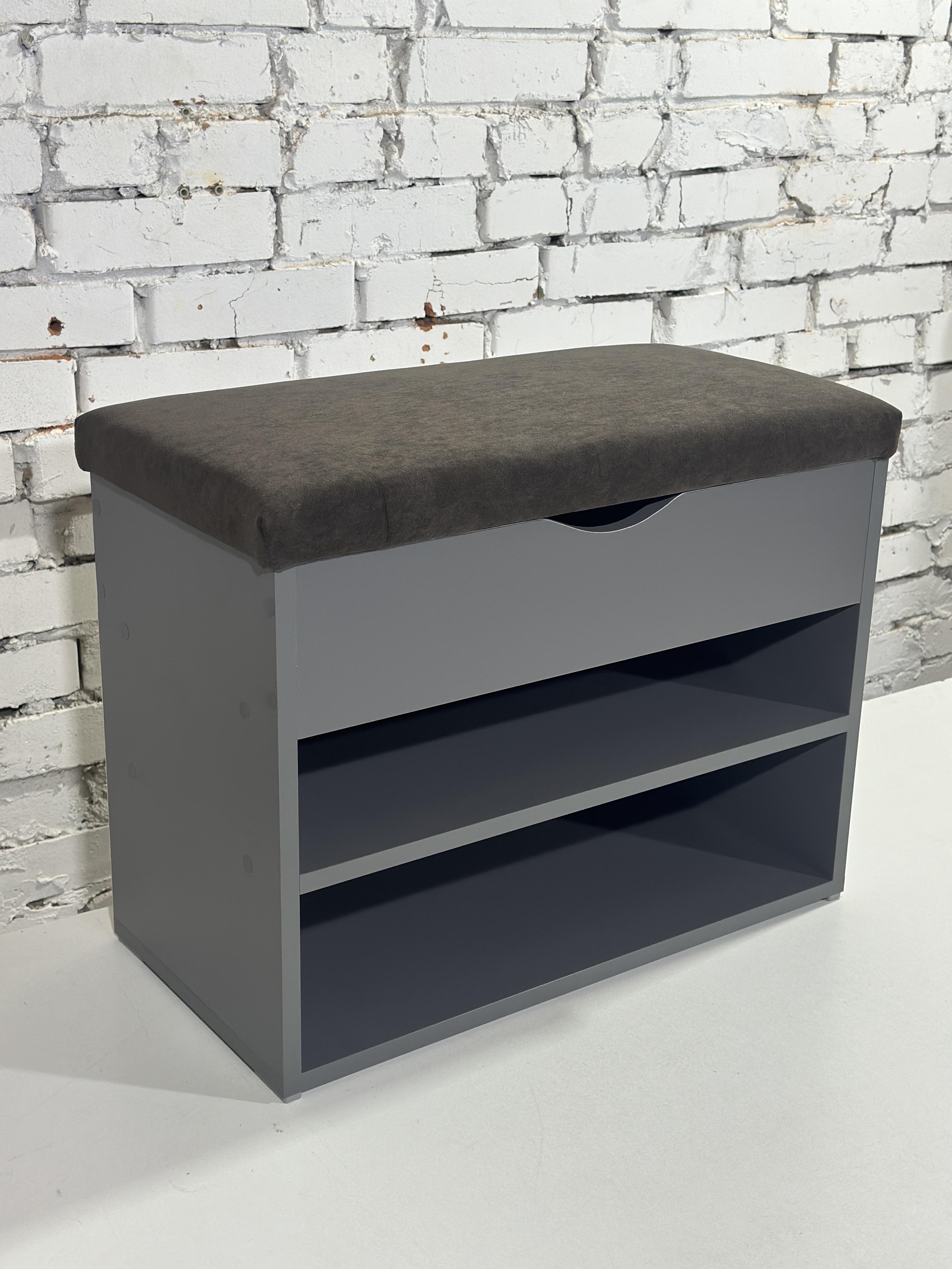 Тумба для обуви ДСП/ткань 30х70х45 см Графитовый/Шоколад - фото 1