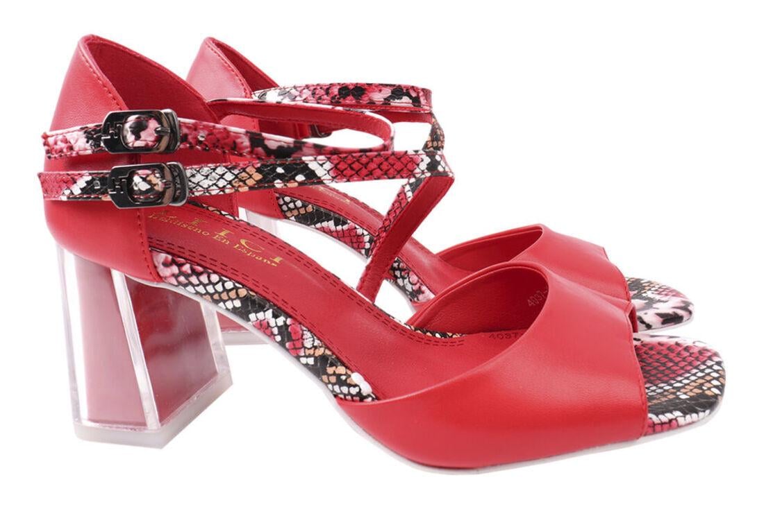 Босоножки женские Liici из эко-кожи на каблуке с закрытой пятой р. 36 Красный (177-21LB)