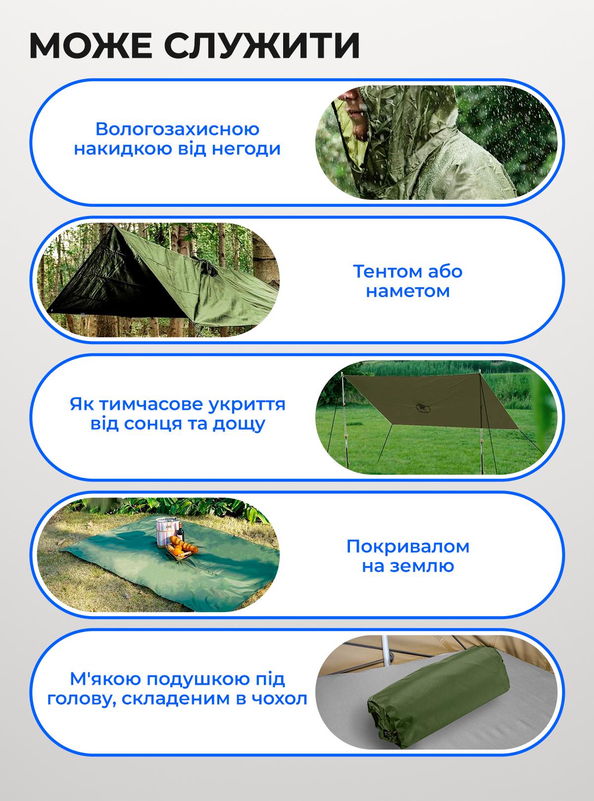 Дощовик пончо з чохлом OnePro та теплий флісовий бафф Хакі (73838) - фото 4 Дощовик пончо з чохлом OnePro та теплий флісовий бафф Хакі (73838) - фото 4