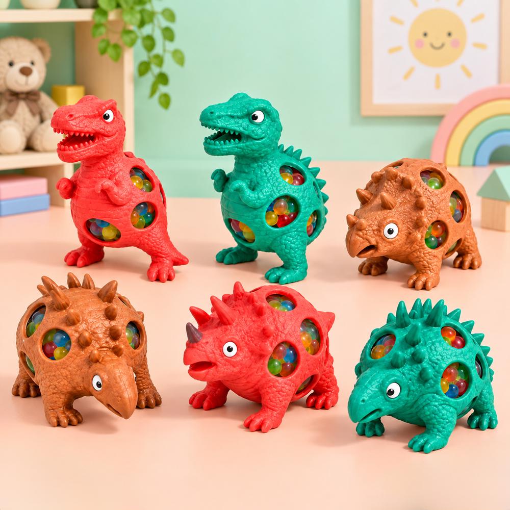 Игрушка антистресс сквиш Динозавр резиновая с орбизами 6 шт.