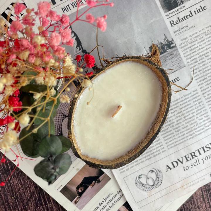 Аромасвеча в скорлупе кокоса без декора (899_7-333)