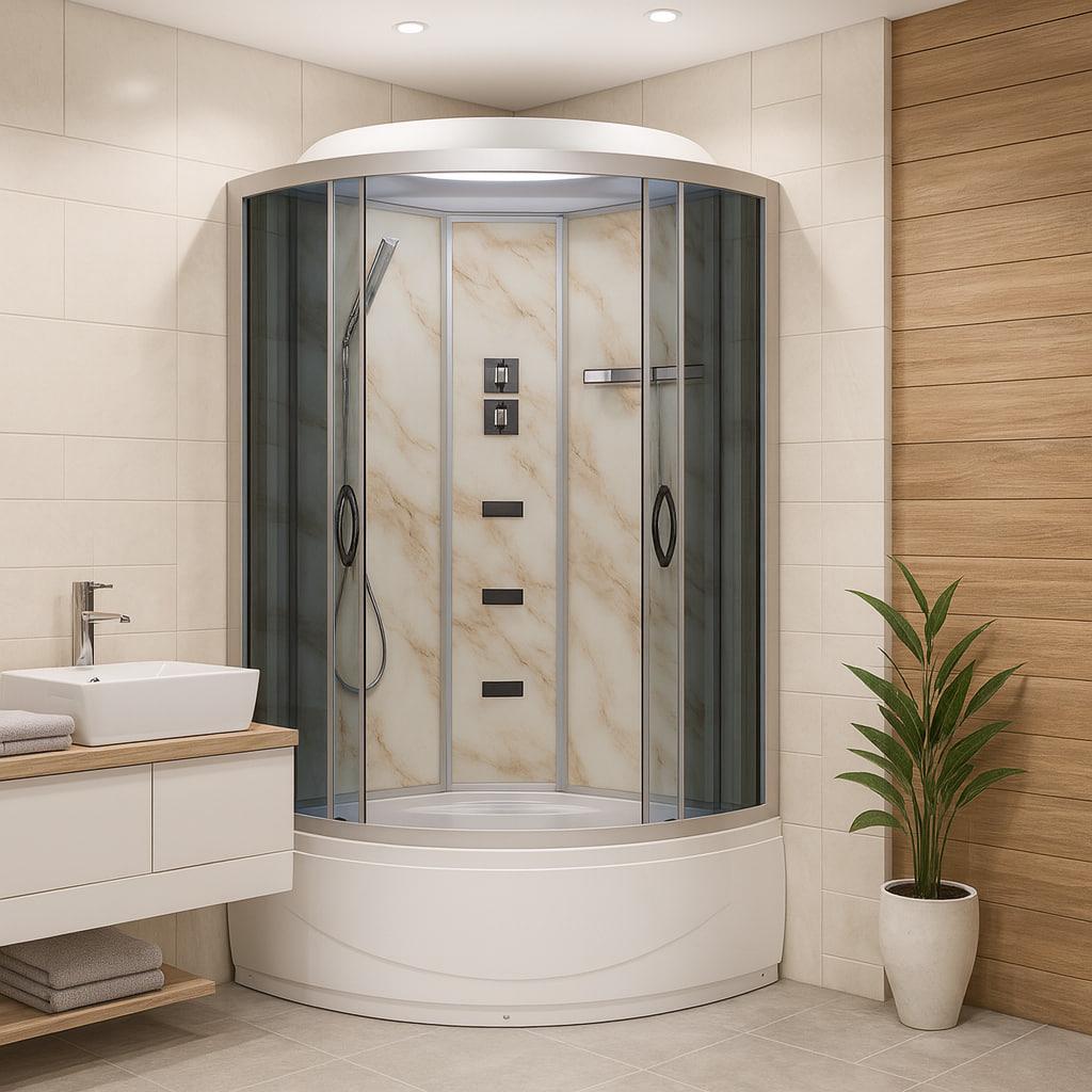 Душевой бокс TKF90 BG полукруглый поддон 44 см с гидромассажем тонированное стекло 90x90x215 см Мрамор (А0045232) Душевой бокс TKF90 BG полукруглый поддон 44 см с гидромассажем тонированное стекло 90x90x215 см Мрамор (А0045232)