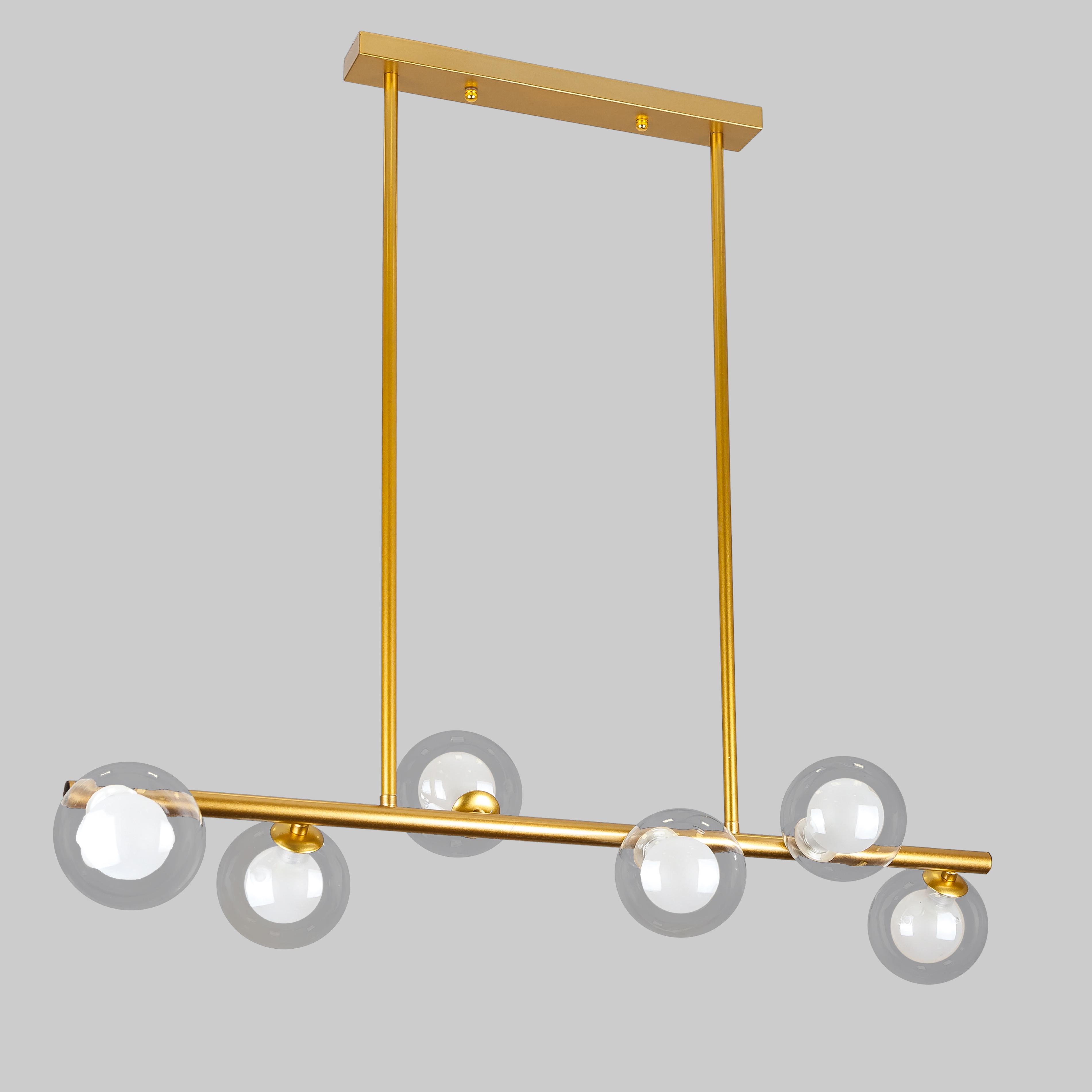 Люстра длинная на 6 ламп с двойными шарами Золотой (61-J2023-6 BRONZE+CLWH)