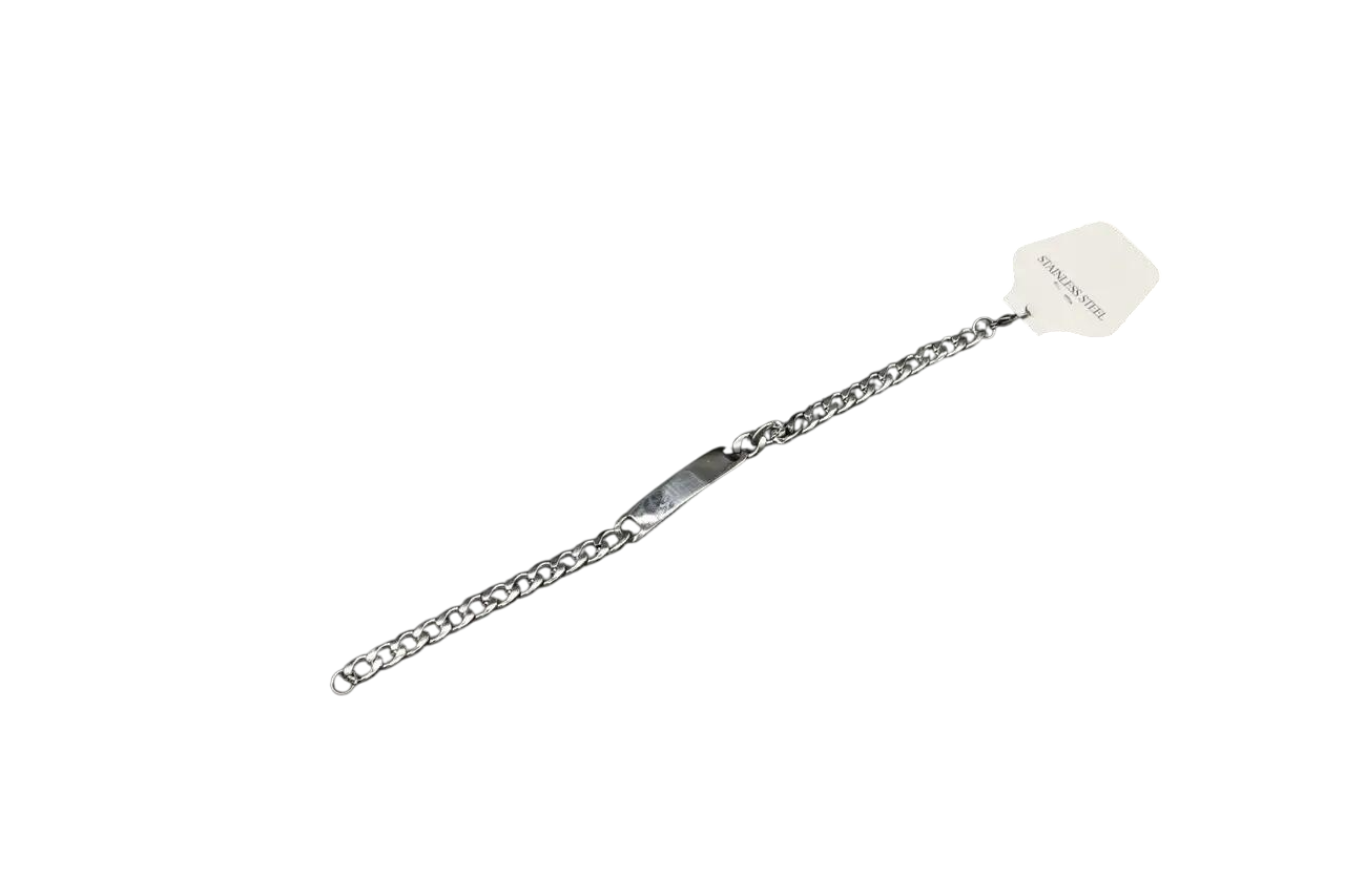 Браслет стальной на руку с металлической вставкой под гравировку 215х8х2,5 мм Серебристый (CT-012)