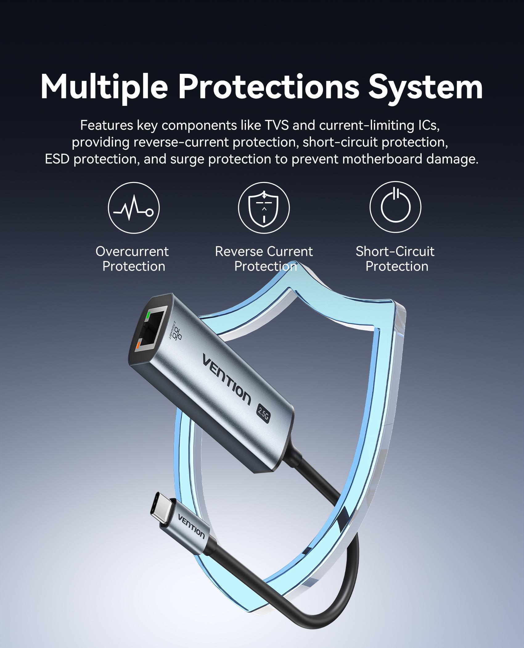 Адаптер USB-C Vention 2.5 гбит/с алюминиевый 0.15 м Серый (CFTHB) - фото 11