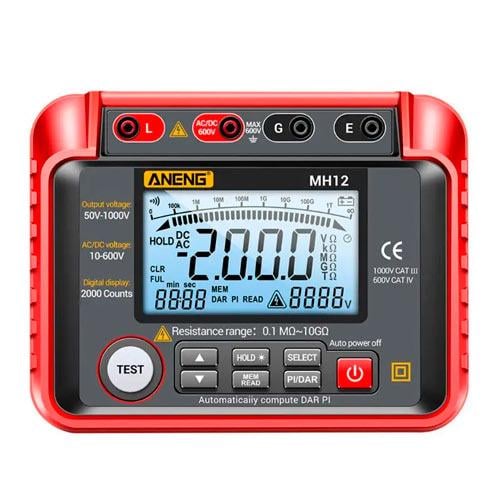 Тестер изоляции сопротивления ANENG MH12 до 10ГОм DAR PI Black/Red (799112) - фото 1