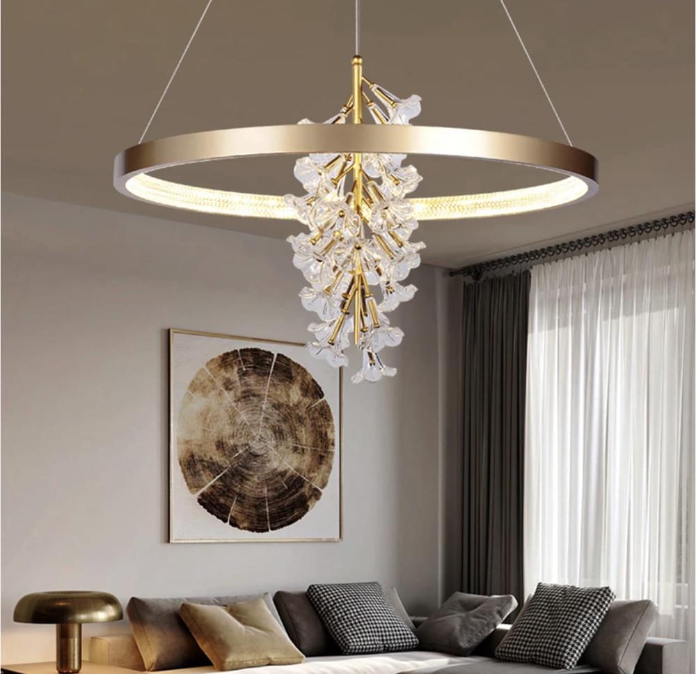 Люстра світлодіодна із ніжними квітами Ø 40 см Латунь (D 9001) - фото 10