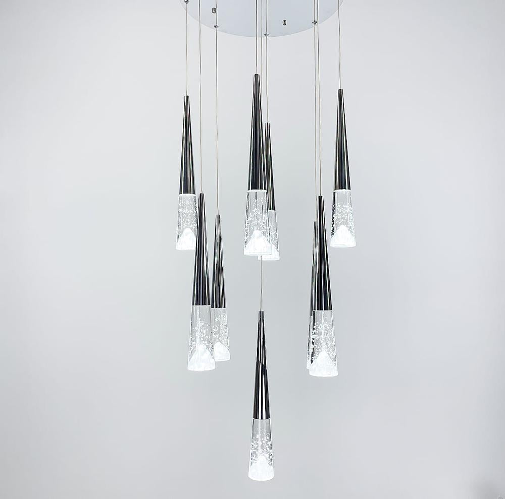 Люстра каскадная Nature с имитацией заснеженных гор 54 Вт 60 см Серебряный (9618 СH)