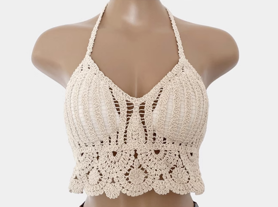 Топ-бюстгальтер вязаный на завязках S/M Бежевый (22-92-1571-БЕЖ)