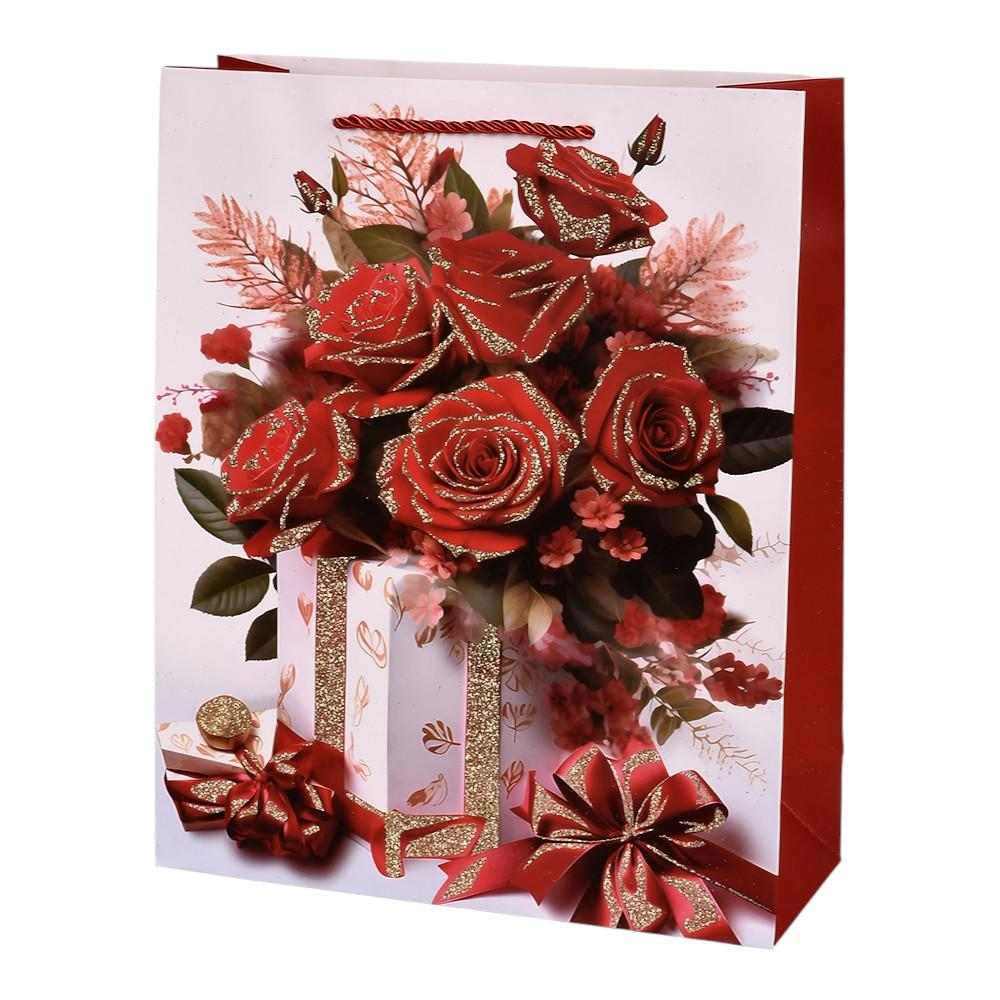 Подарочный пакет Flowers R98415-S 18х23х10 см Красный с белым (33726551)
