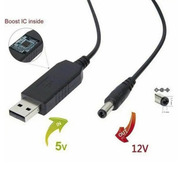 Шнур перехідник від Wi-Fi роутера до повербанка USB DC 5,5х2,5 мм 5 до 12 V Чорний (Yn0422) - фото 5