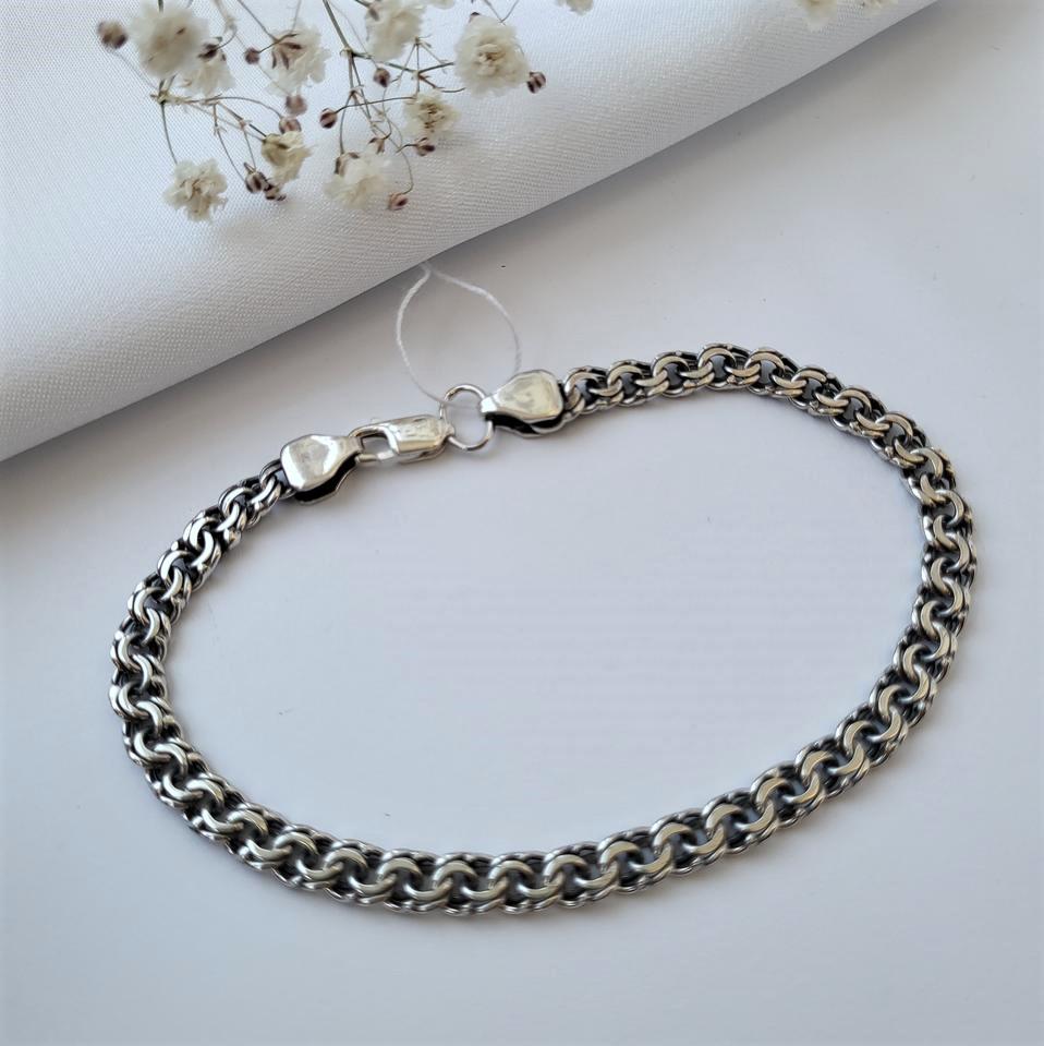 Браслет зі срібла чорнений 925 проба плоский Бісмарк 21,5 см 8,98 г 5 мм (бр5ч)