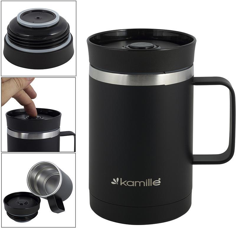 Термос Kamille з ручкою 360 мл Чорний - фото 2 Термос Kamille з ручкою 360 мл Чорний - фото 2
