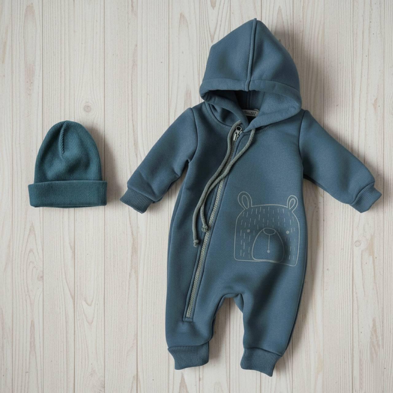 Комбинезон ромпер утепленный с шапочкой DreamKid 86 см Изумрудный