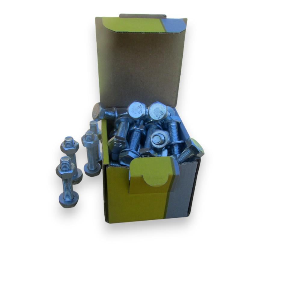 Комплект болтов DIN933 с шестигранной головкой и гайкой/шайбой 8х35 мм 50 шт. Цинк Белый (29332063) Комплект болтов DIN933 с шестигранной головкой и гайкой/шайбой 8х35 мм 50 шт. Цинк Белый (29332063)