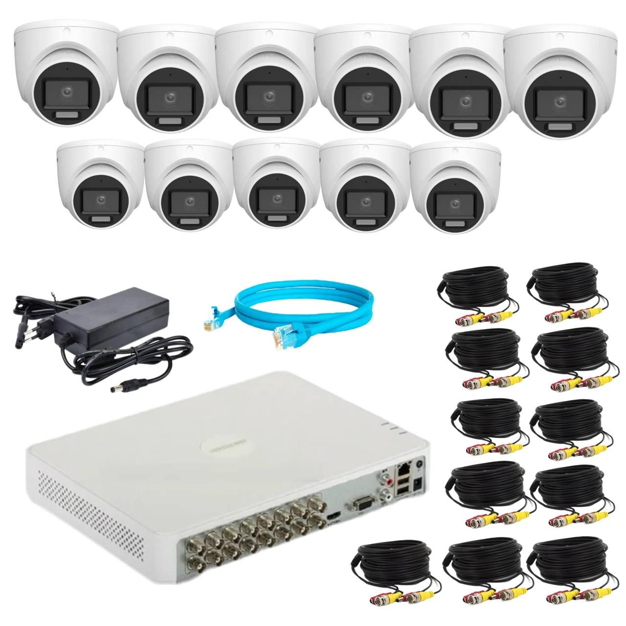 Комплект відеонагляду Hikvision 2Mp-THD-Hybrid-Acusense-DS-2CE76D0T-LMFS на 11 камер (24190701)